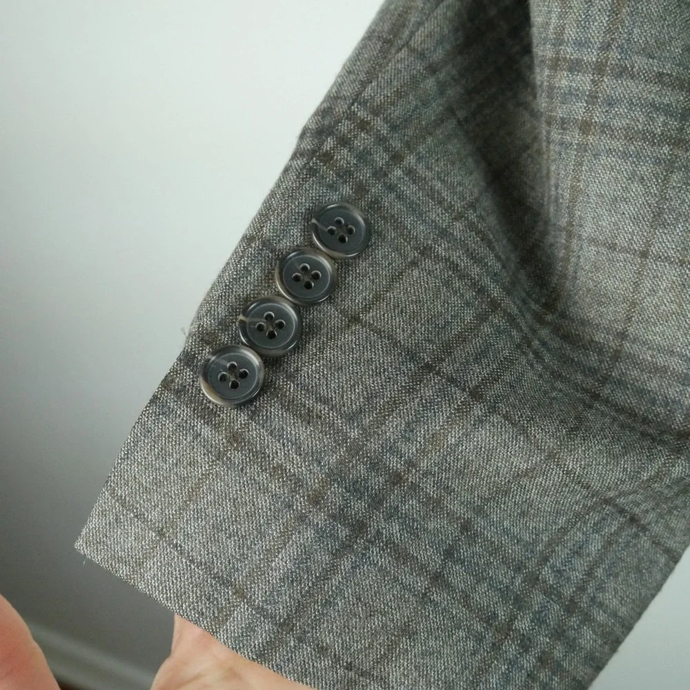 Brooks Brothers Regent E. Thomas Wool Cashmere Plaid Sport Coat Blazer Grey 44R